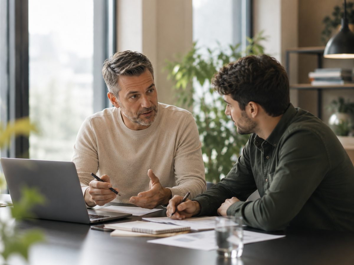 Leidinggevende aan het werk achter de laptop