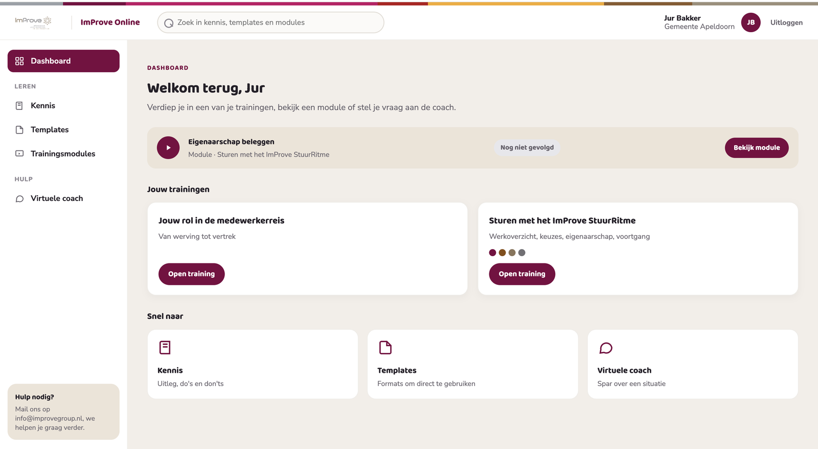 Het dashboard van ImProve Online